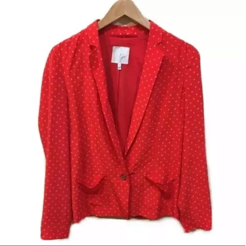 Joie Silk polka dot lightweight red blazer